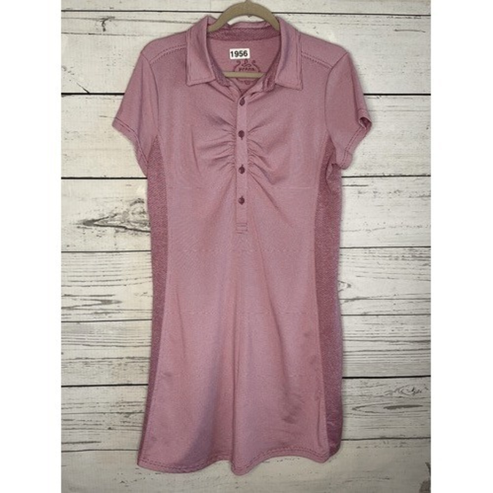Prana Purple Striped Short Sleeve 1/2 Button Polo Shirt Dress Women M China